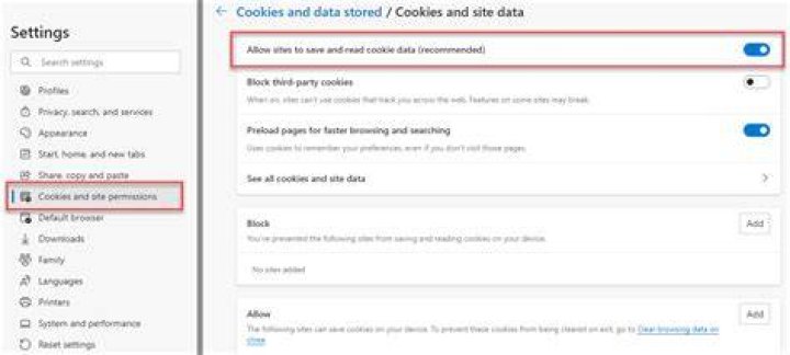 Browser settings for cookies, permissions, and tracking protections