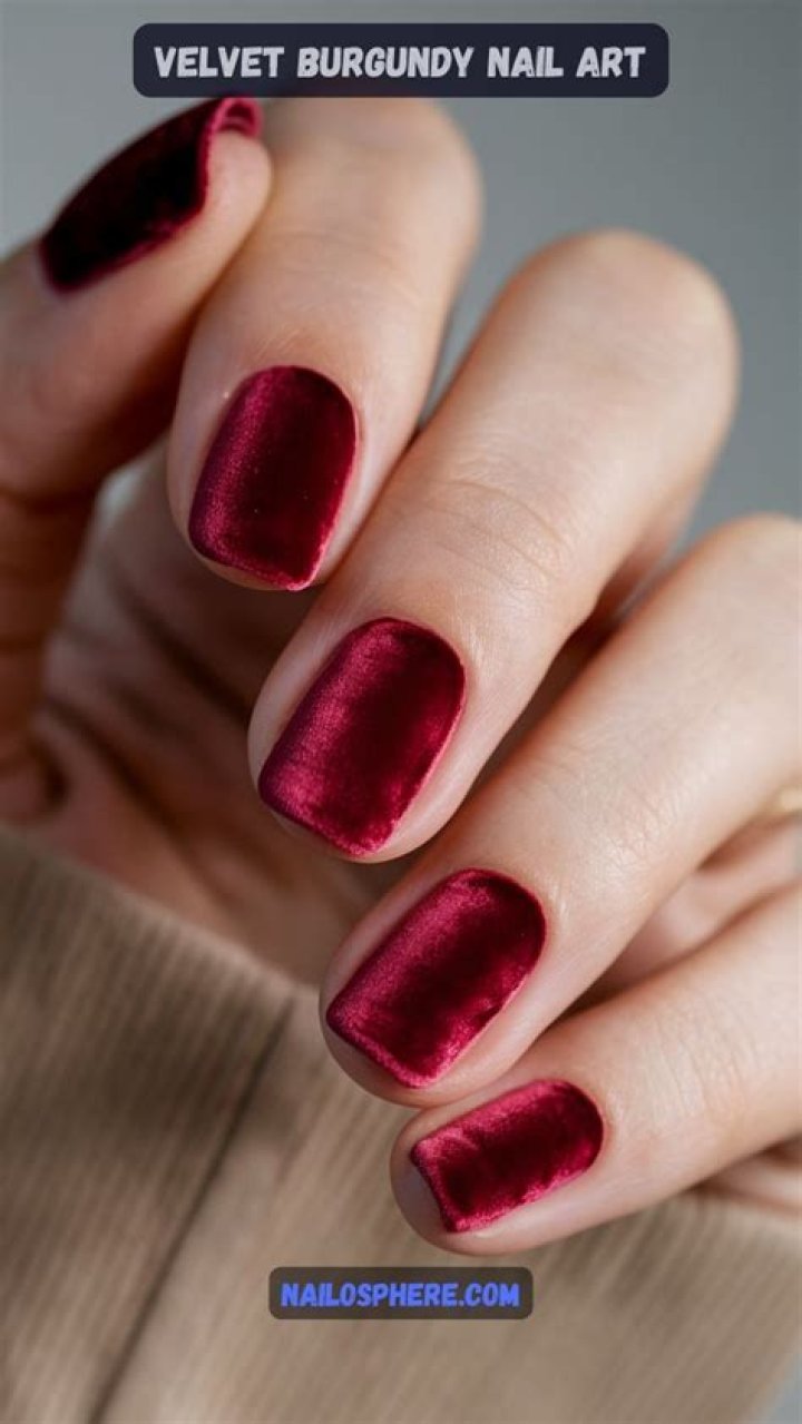Deep colored velvet flocked texture nails in rich jewel tones for 2026